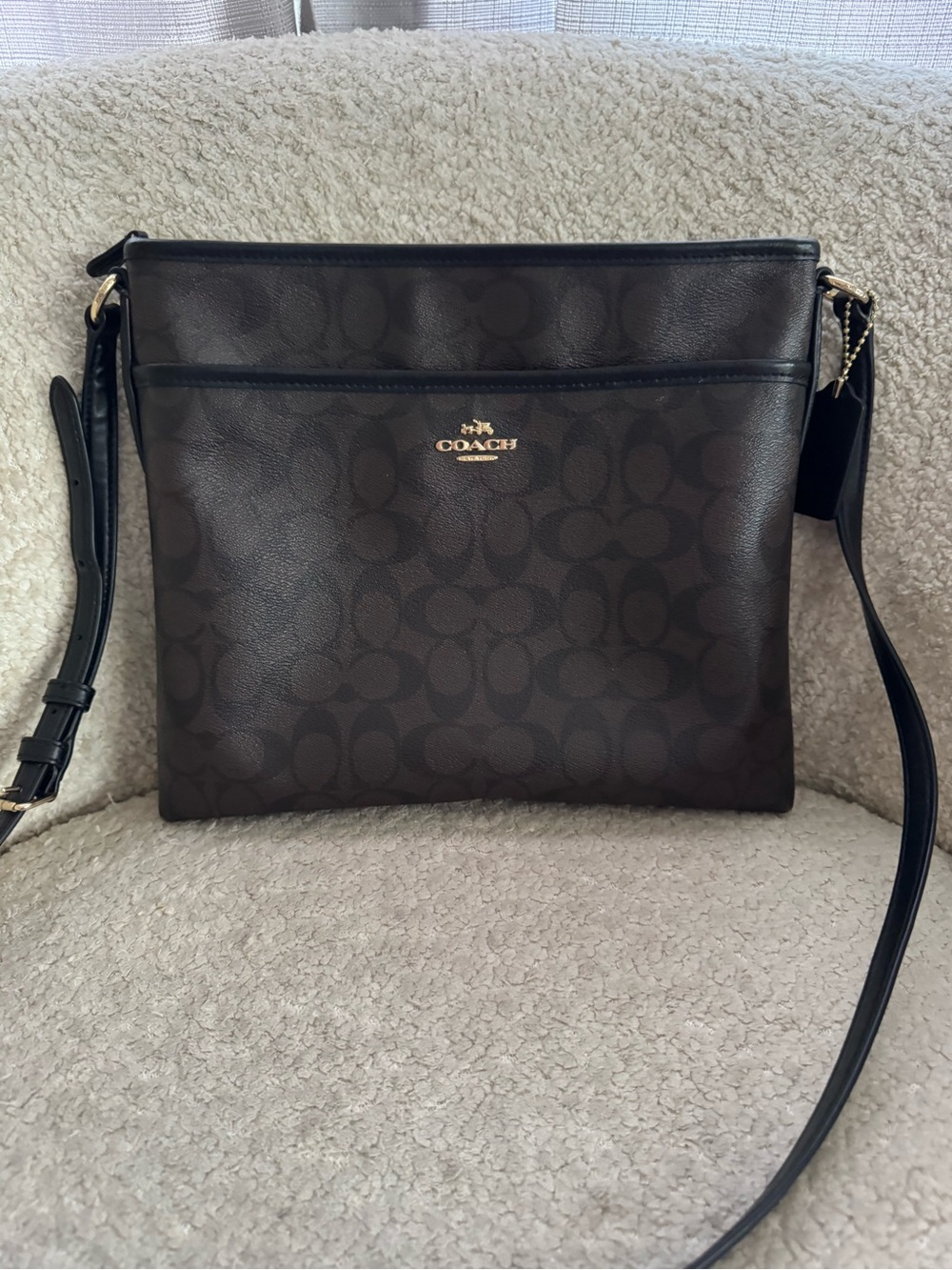 Coach F58297 Signature File Crossbody Bag Brown Black